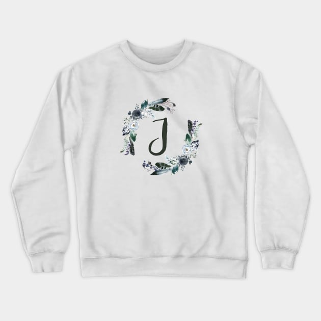 Floral Monogram J Dark Bohemian Flora Crewneck Sweatshirt by floralmonogram